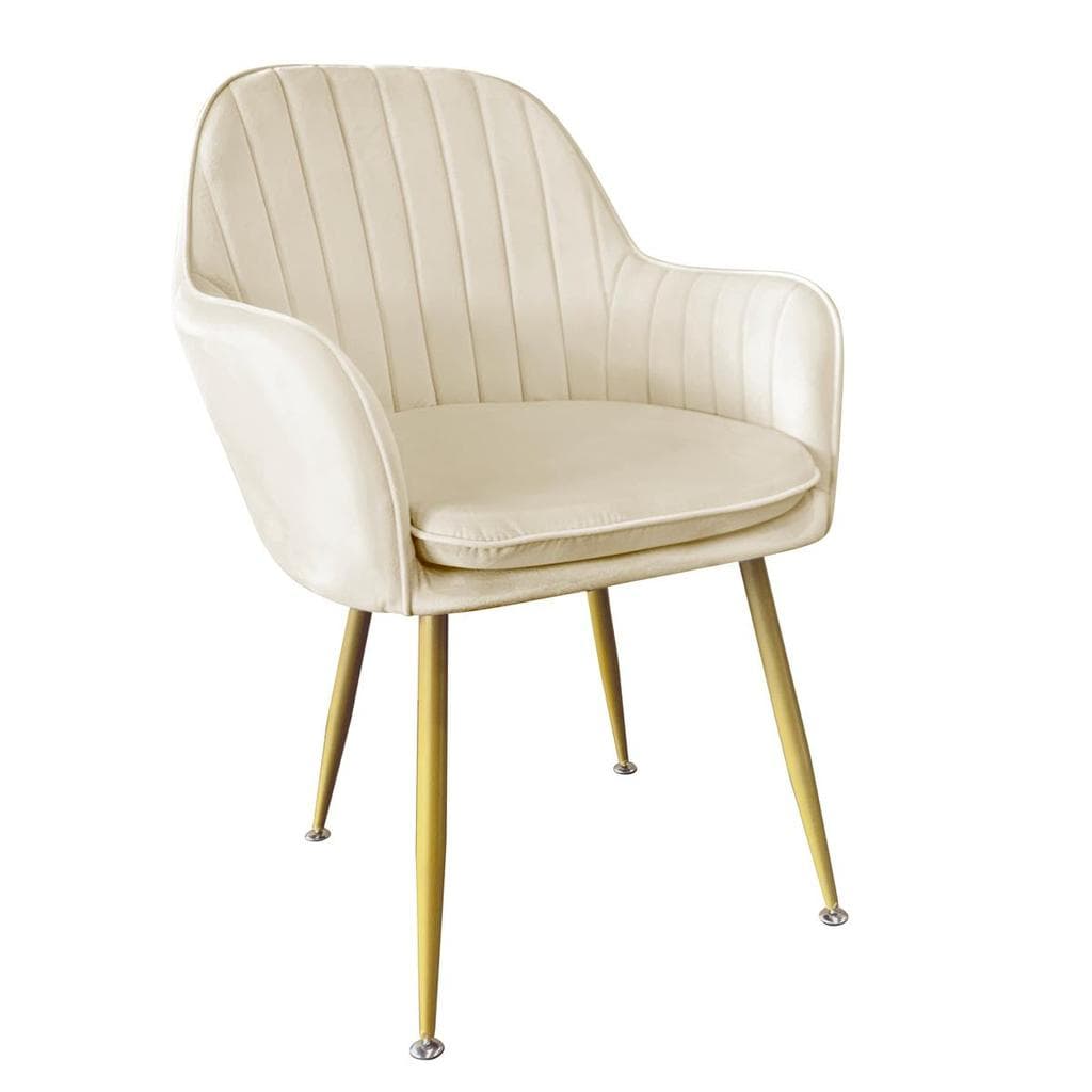 Cadeira Poltrona Lines com pés dourados Suede para sala de jantar - Creme