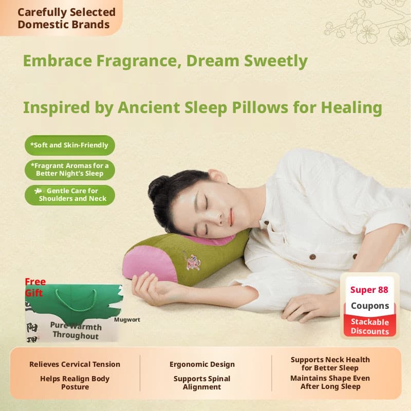 Travesseiro cilíndrico de ervas para coluna cervical, absinto, moxabustão, proteção para coluna cervical, ajuda a dormir