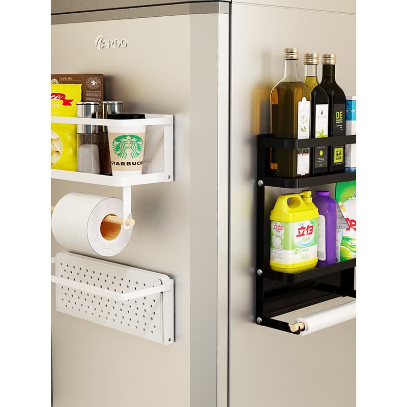 Rack de armazenamento de geladeira lateral magnética tempero rack toalha de papel envoltório plástico cozinha Freezer pr