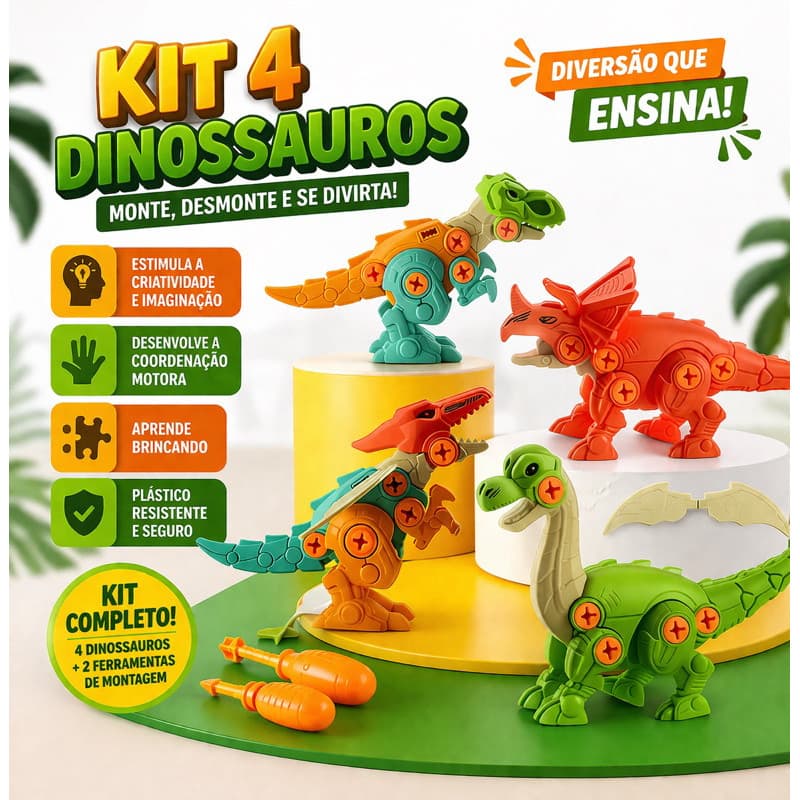 4 Dinossauros Monta e Desmonta Educativo Pedagógico