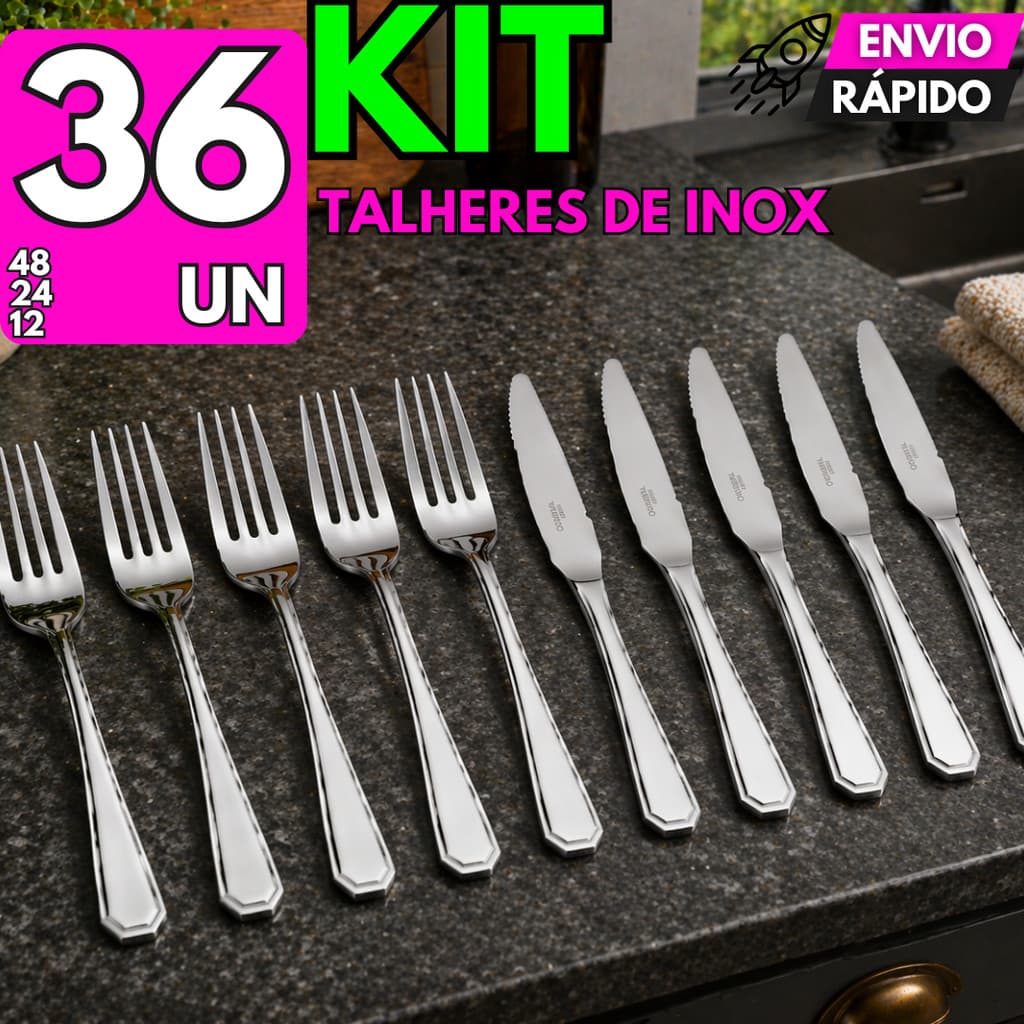 Jogo Talheres 36/48/24/12 Aço Inox Elegante Garfo Faca Casa Buffet Restaurante Churrascaria Cozinha