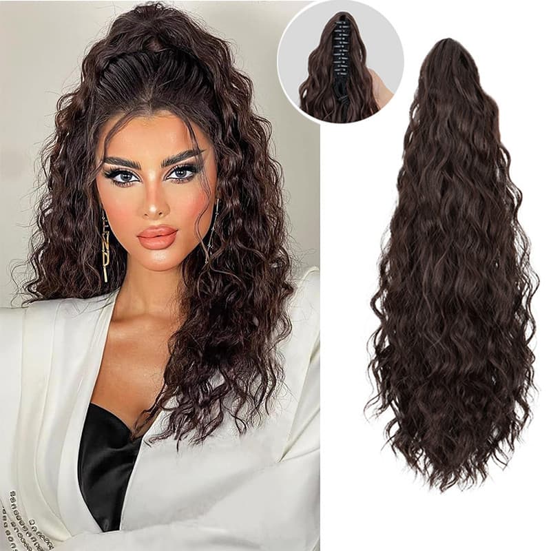 Penteado rabo de cavalo, com extensões de cabelo cacheado de 45 cm de comprimento, adequado para mulheres, com presilhas
