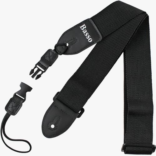 Correia Basso + Cordão Engate Rápido Violão Guitarra Baixo - Preto - Strap + Cordão