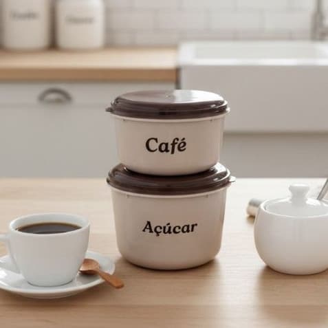 kit Conjunto De Potes redondos altos Porta Mantimentos Café Açúcar 2L 1L