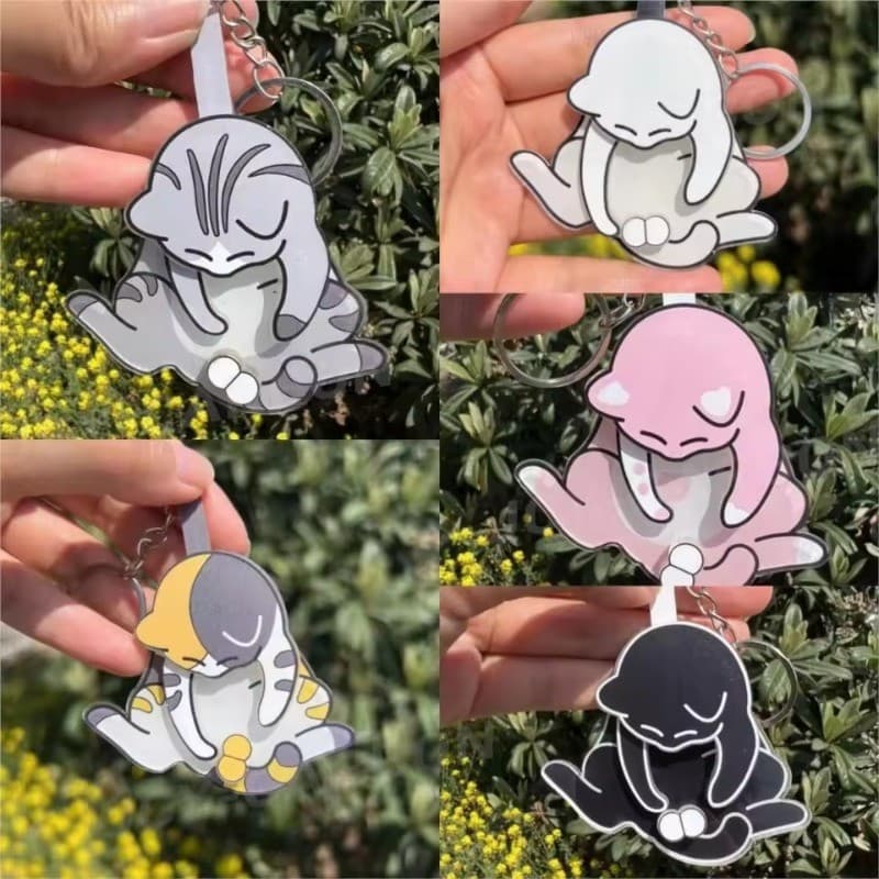 Novo Engraçado Puxar Jogar Ovos Gatos Chaveiro Chaveiros Animais De Plástico Charme Bolsa Pingente Para Mulheres Criança