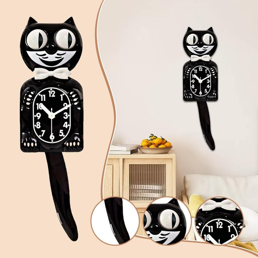 Balançando Cauda Relógio De Parede Vintage Gato 2D Silencioso Economia Espaço Decoração Engraçado Para Casa Quarto Sala