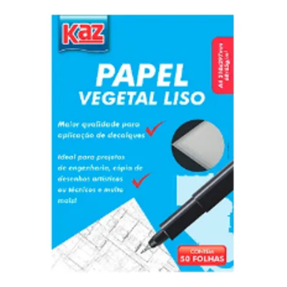 Papel Vegetal Liso A4 Escolar 60/65g 50 Folhas Branco