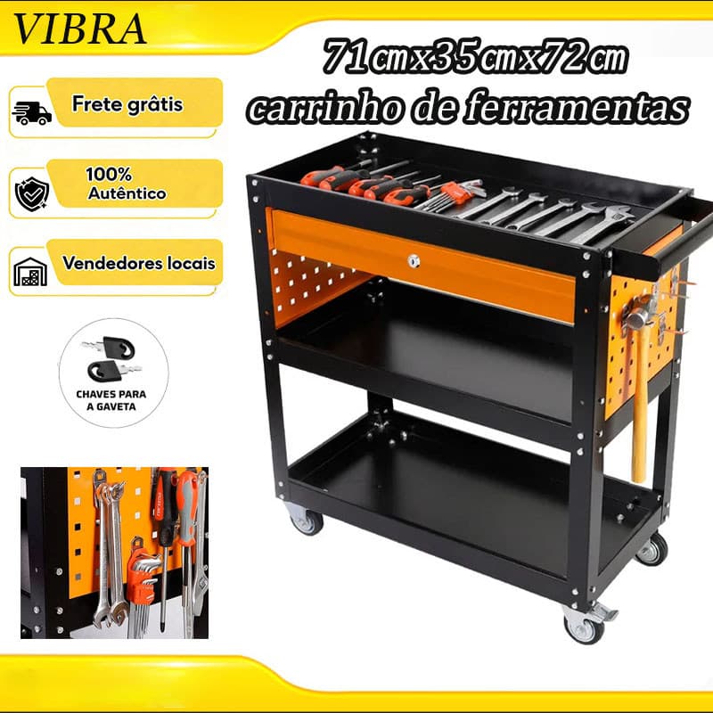 Carrinho De Ferramentas Com Capacidade De Carga De 120 kg , Gavetas Em Ambos Os Lados E Função De Armazenamento