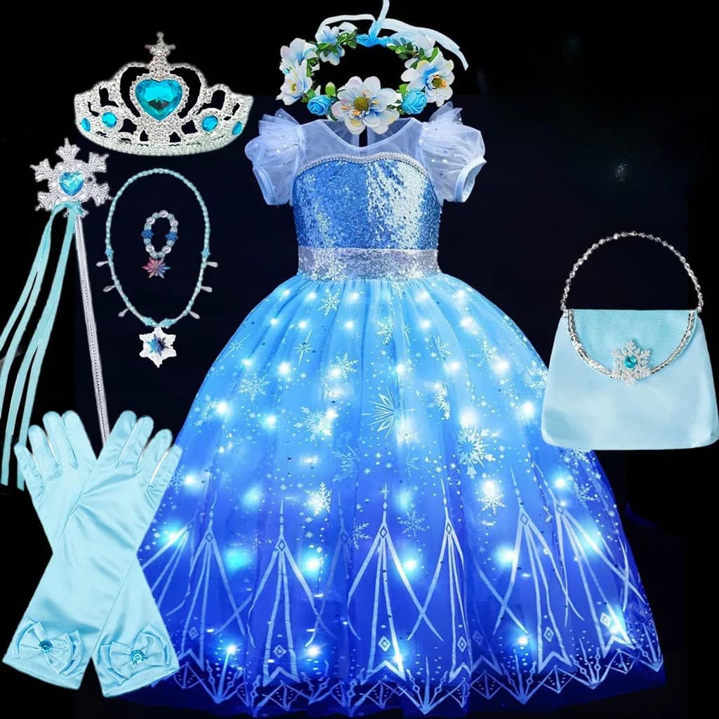 Meninas Elsa Role Playing Dress Light Up Crianças Halloween Frozen Princess Vestidos Brilhantes
