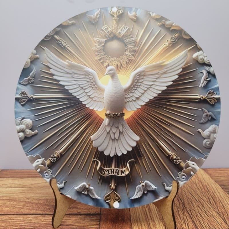 Enfeite de Natal, Espirito santo, plaquinha com suporte para mesa em MDF com 20cm decoração