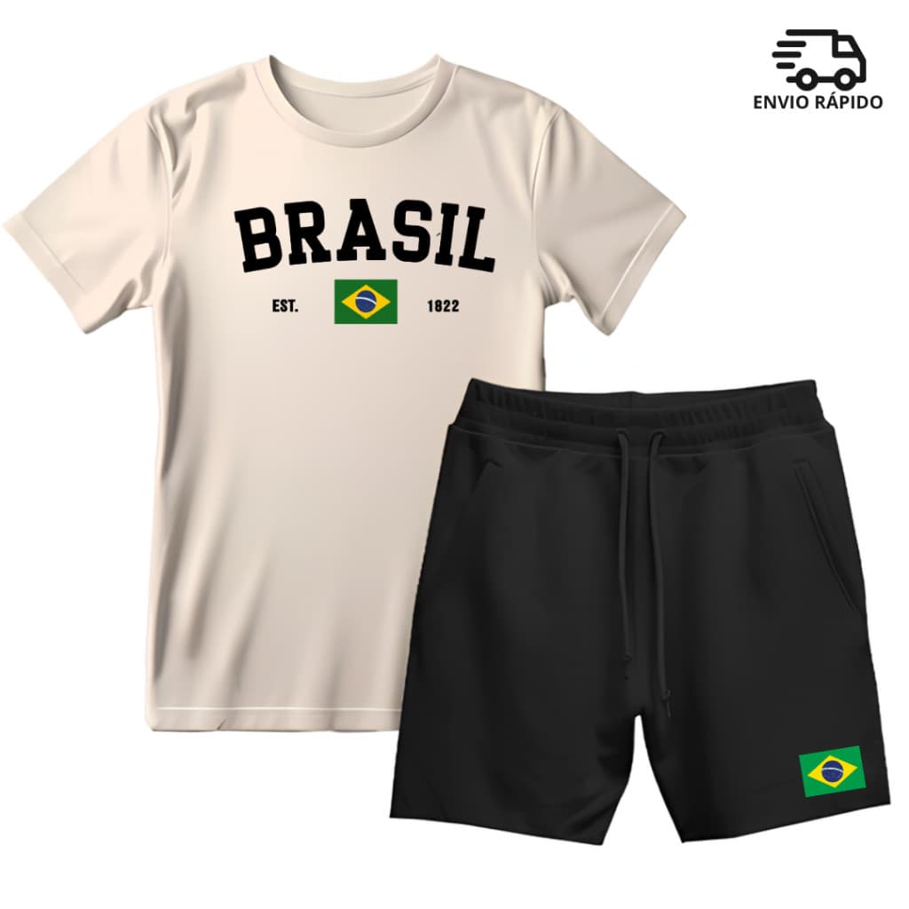 Kit Camiseta + Bermuda tectel Brasil Conjunto Masculino