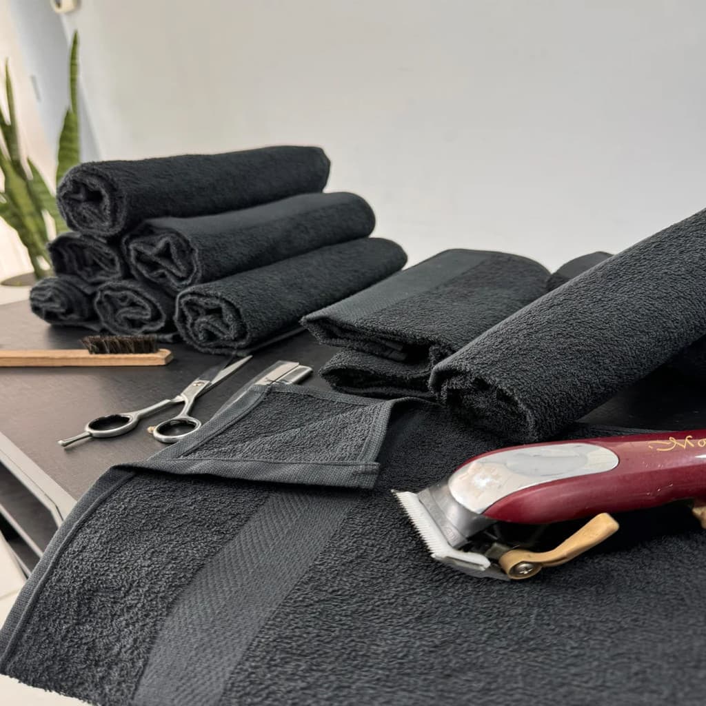 Kit 10 Unidades - Toalha de Rosto KazzaVip Felpuda 100% Algodão Linha Salao Profissional 44cmx75cm Preto