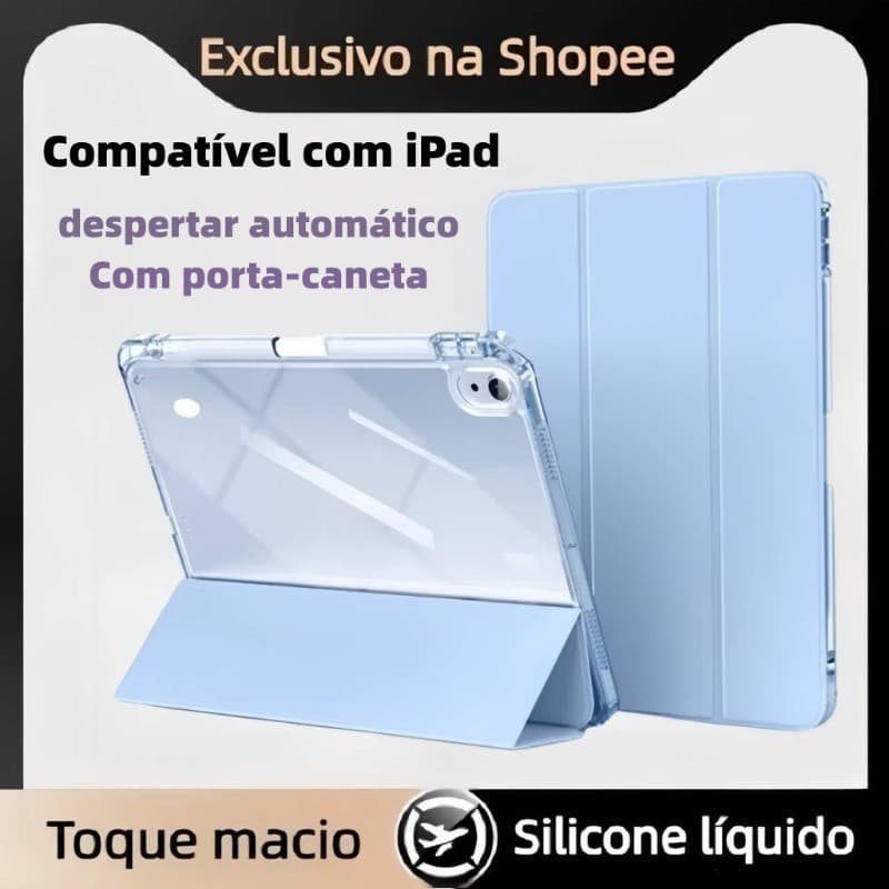 Capa Proteção Compatível com iPad, Design Transparente  Resistente a Quedas e Com Dobra Tríplice