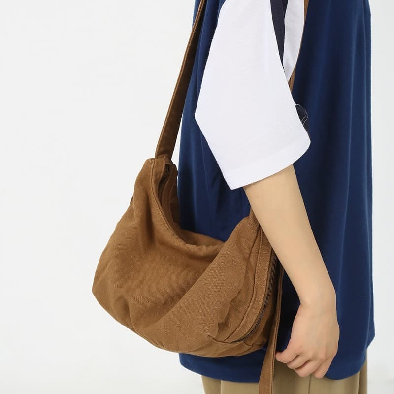 Bolsa mensageiro de lona feminina simples All-Match literária pequena bolsa de ombro estudante japonês iPad Retro na mod
