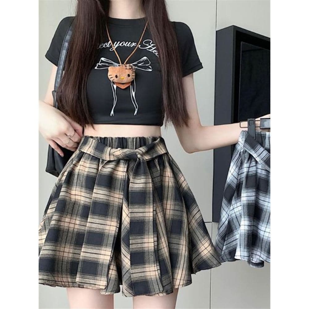 Irregular Retro xadrez saia feminina verão All-Match mais magro olhar Anti-reflexo americano quente menina a linha saia