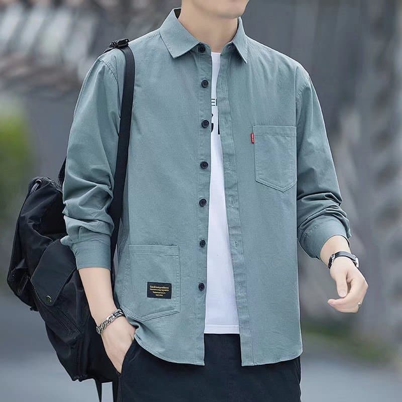 Comércio exterior puro algodão camisa de manga comprida masculina Street Wear ferramentas camisa Casual simples All-Matc