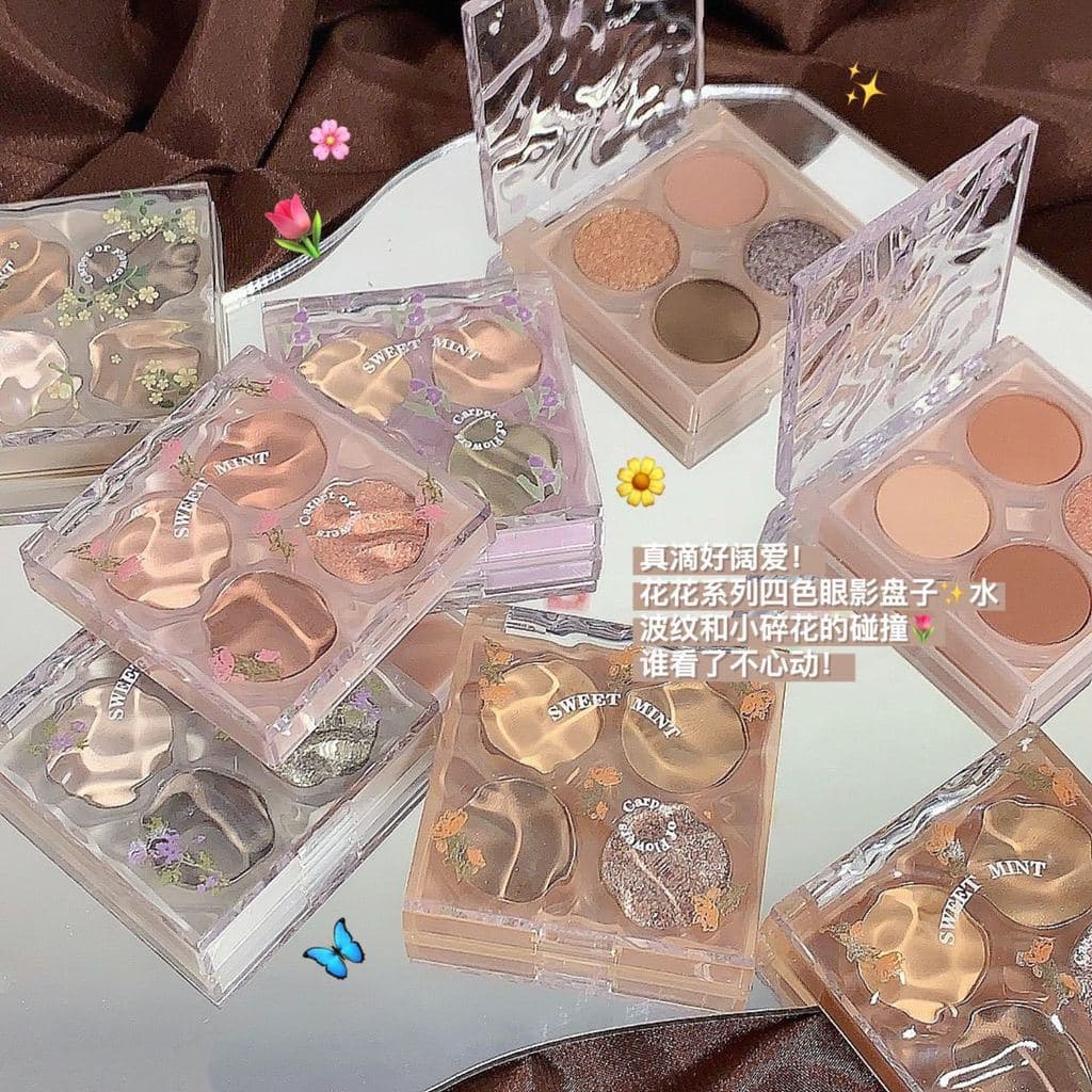 Maquiagem doce hortelã paleta de sombras de quatro cores flor sombra fosca perolada lantejoulas cor terra festa de estud