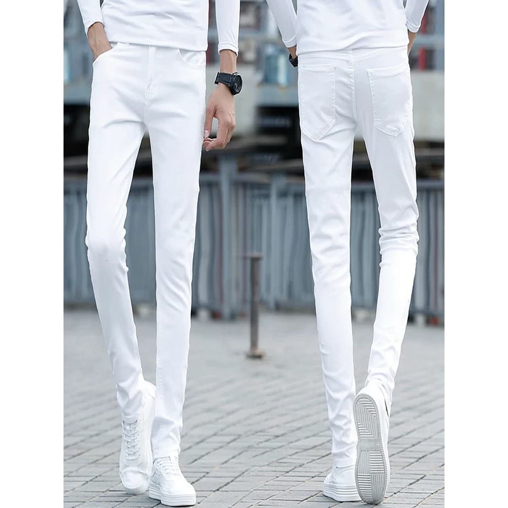Calças de brim masculinas calças brancas Street Wear calças casuais quatro estações estilo diário calças magras estirame
