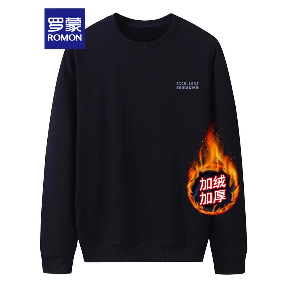[Queda direta] [Fleece Heat] Moletom masculino de manga comprida Romon 2025 moda inverno Casual gola redonda