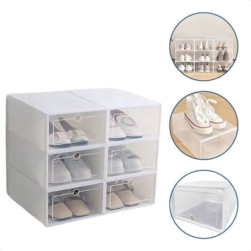 Caixa Organizadora Sapato Kit 06, 10 e 12 Tenis Empilhavel Transparente Sapateira Plastico Closet Sneaker Gaveta Frontal