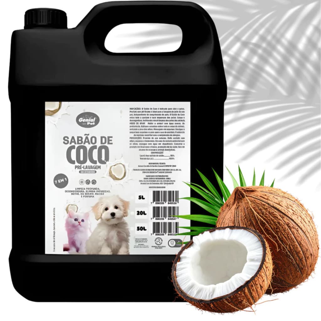 Sabão de Coco Líquido 5 Litros Pré-Lavagem Genial Pet Banho e Tosa