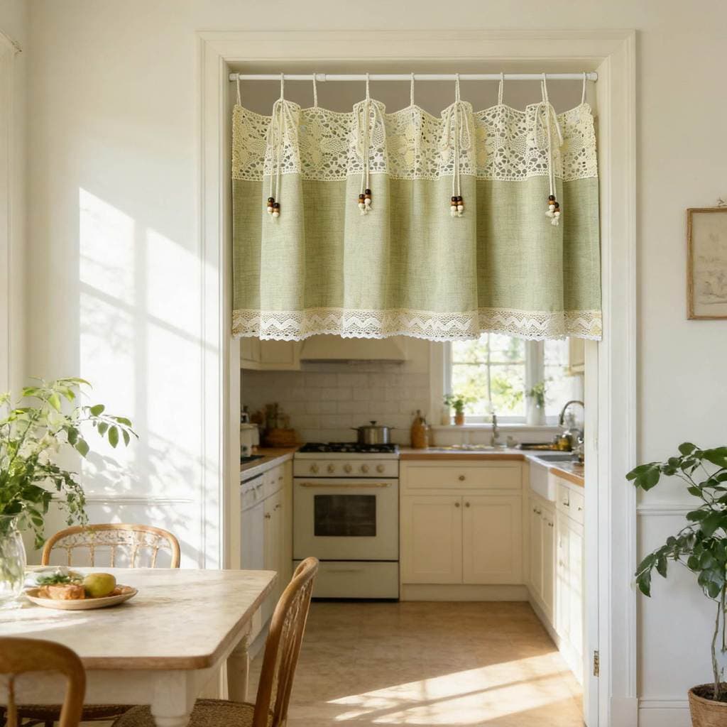 Boho Sheer Valance Para Cozinha Cortina Curta Com Aba De Macramê De Crochê Filtragem De Luz Superior Meia Janela De Armá
