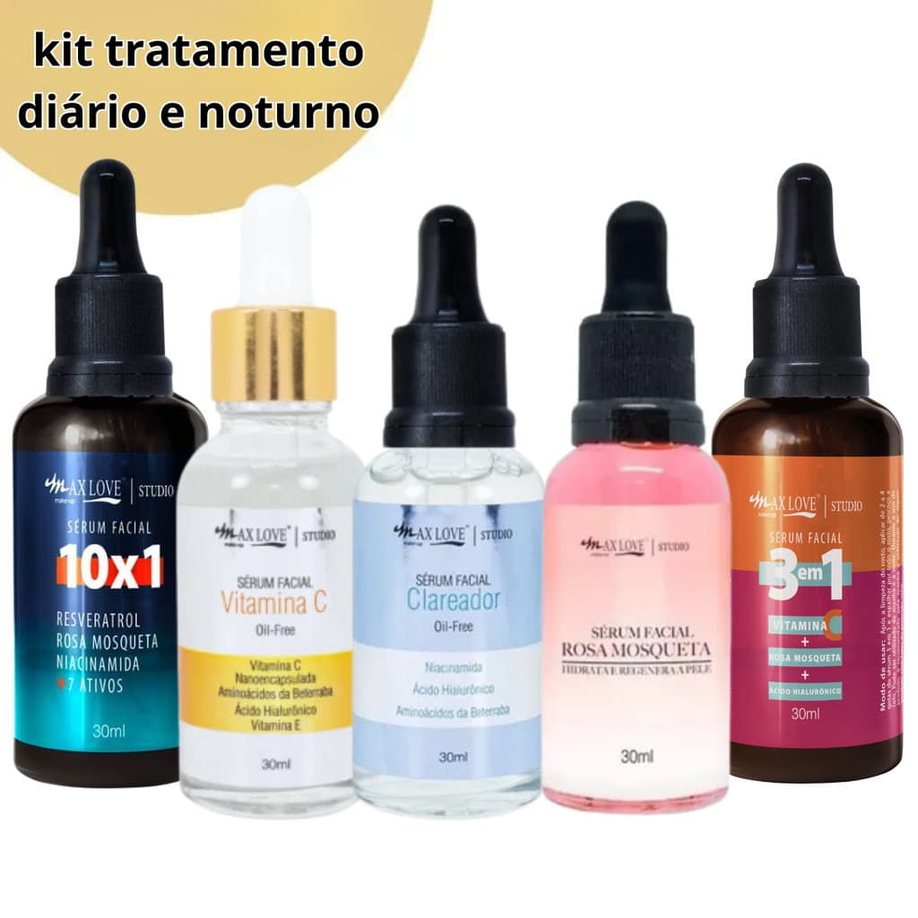 Kit Skin Care Antioleosidade Anti-acne Rosa Mosqueta Vitamina C Cuidado Facial Sérum Max Love