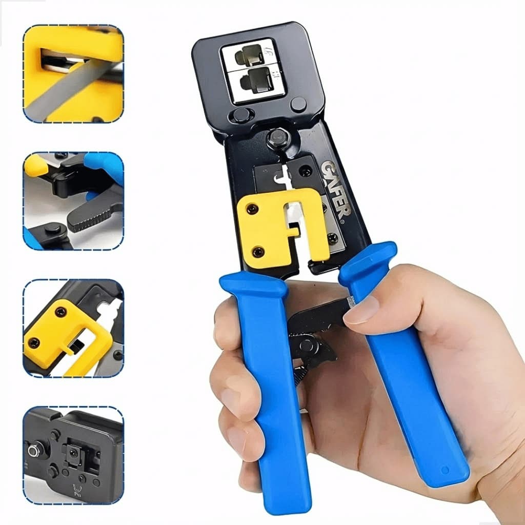 Alicate Crimpador RJ45 RJ11 RJ12 para Cabos UTP Vazado EzCrimp Rede Telefone Uso Técnico Residencial