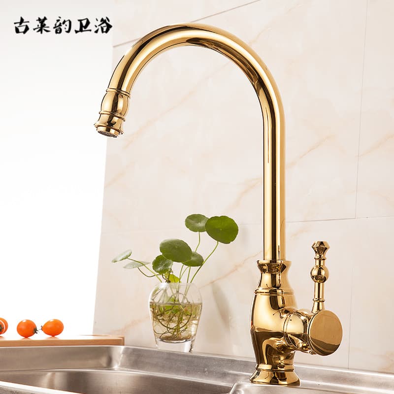 Estilo europeu torneira de ouro antigo estilo europeu cozinha lavatório torneira quente e frio toda pia cobre torneira d