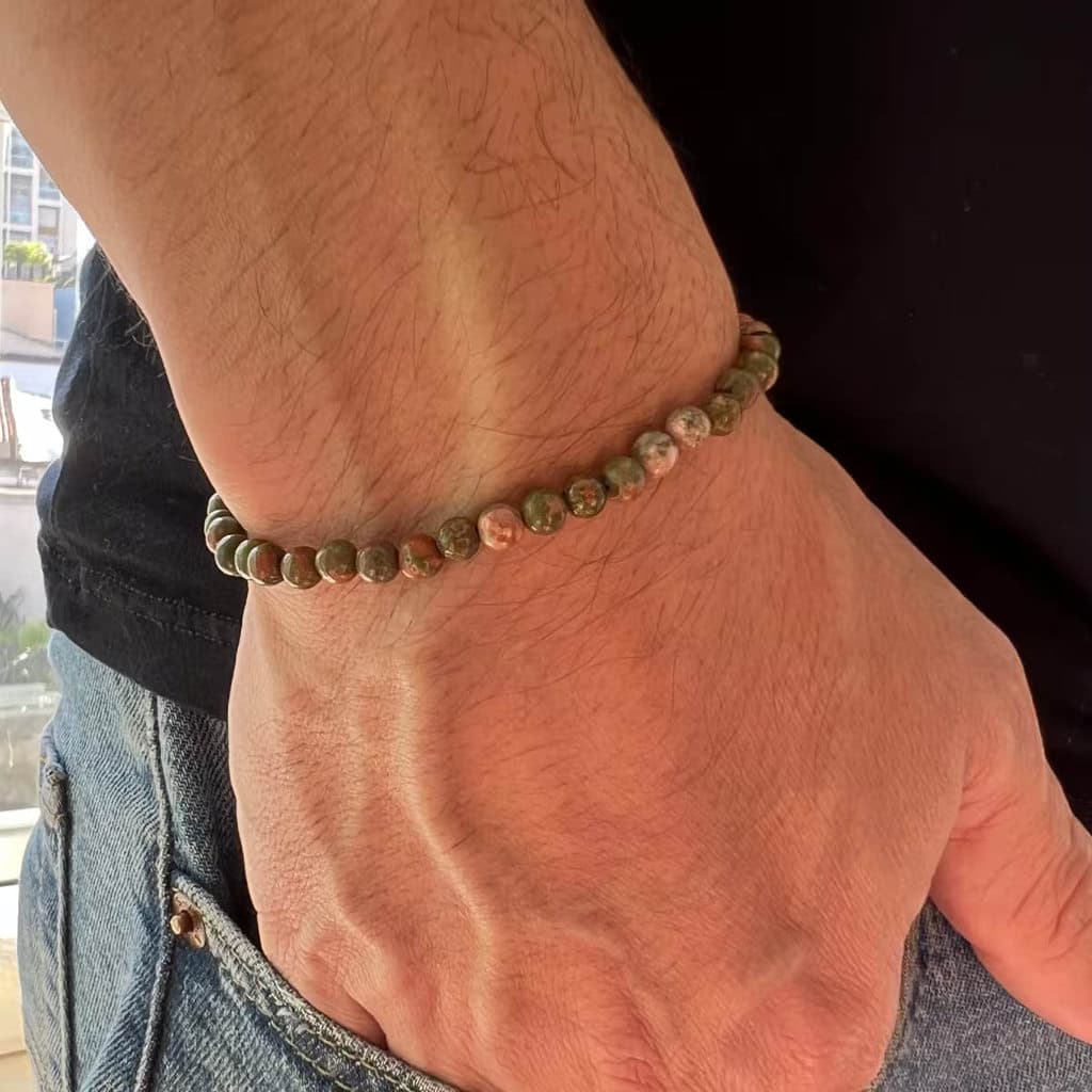 Pulseira Masculina Threx com Pedra Natural Unakita Verde