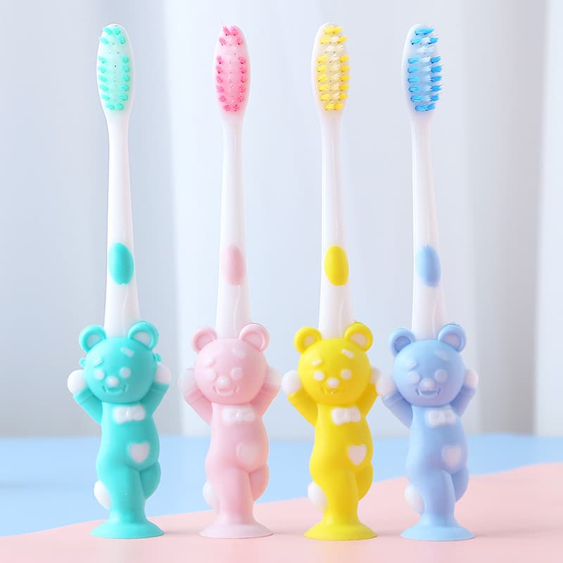 Crianças dos desenhos animados urso escova de dentes cerdas macias Ultra-fina 1-3-4-5-6 anos de idade e acima bebês cria