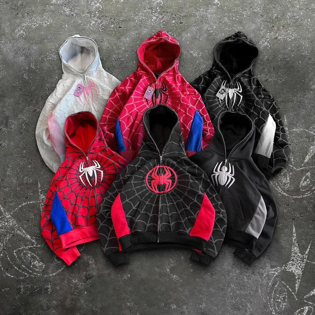 Y2k Retro América Aranha Espuma Impressão 3d Moda Solta Zíper Completo Moletom Com Capuz Masculino Jaqueta De Rua