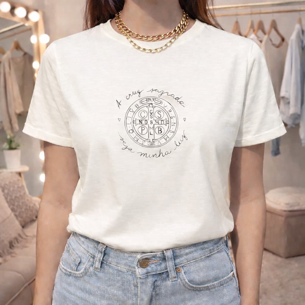 Blusinha Cruz Sagrada Em Algodao Feminina Masculina dia a dia
