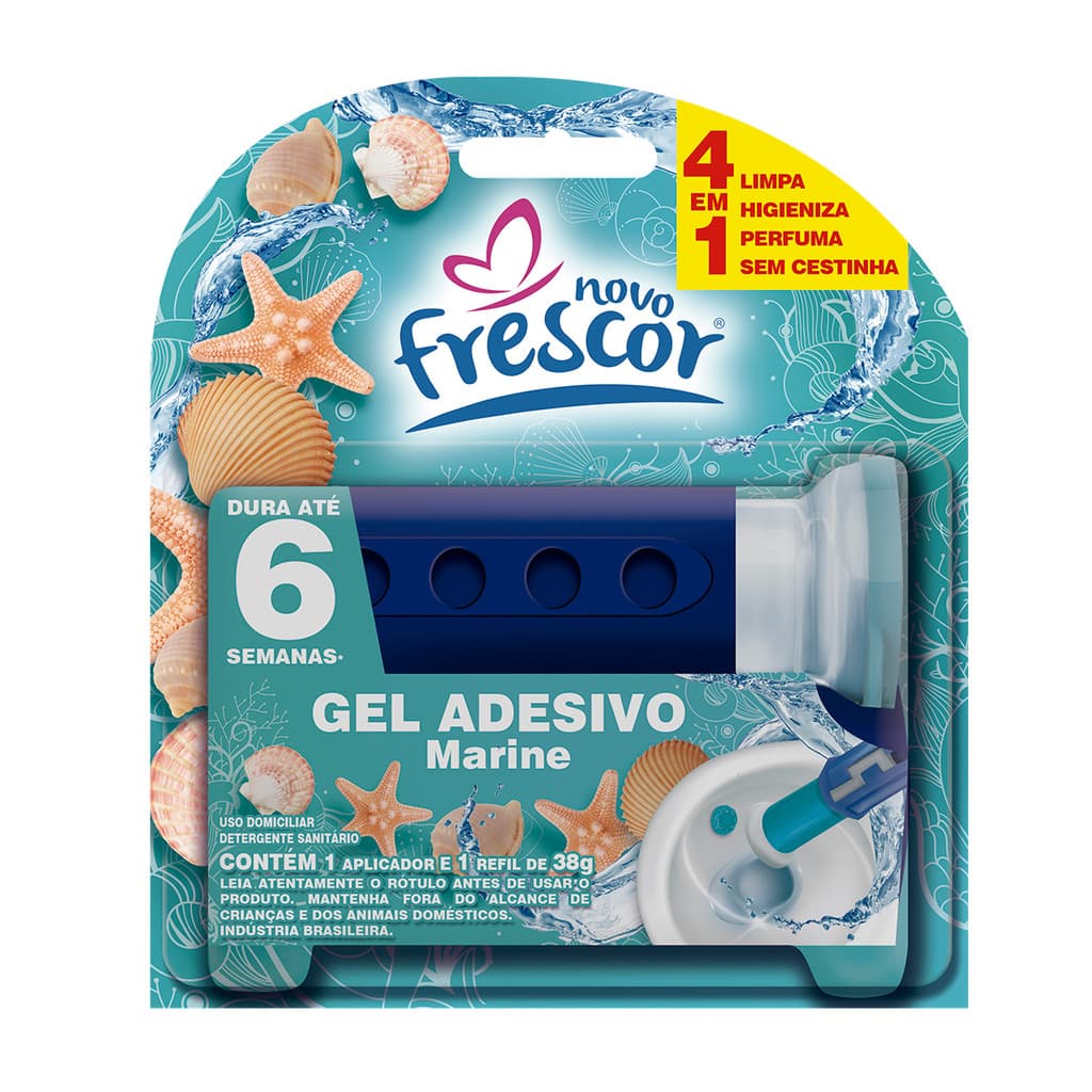 Detergente Sanitários MARINE Gel Adesivo 38g Com Aplicador Novo Frescor Dura até 6 Semanas Com Função 4 Em 1
