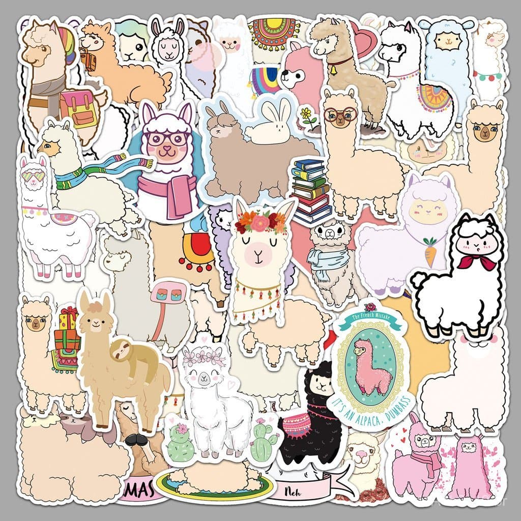 50 Adesivos Criativos de Alpaca em Estilo Graffiti Personalizado para Garrafas de Água, Skateboards e Bagagens