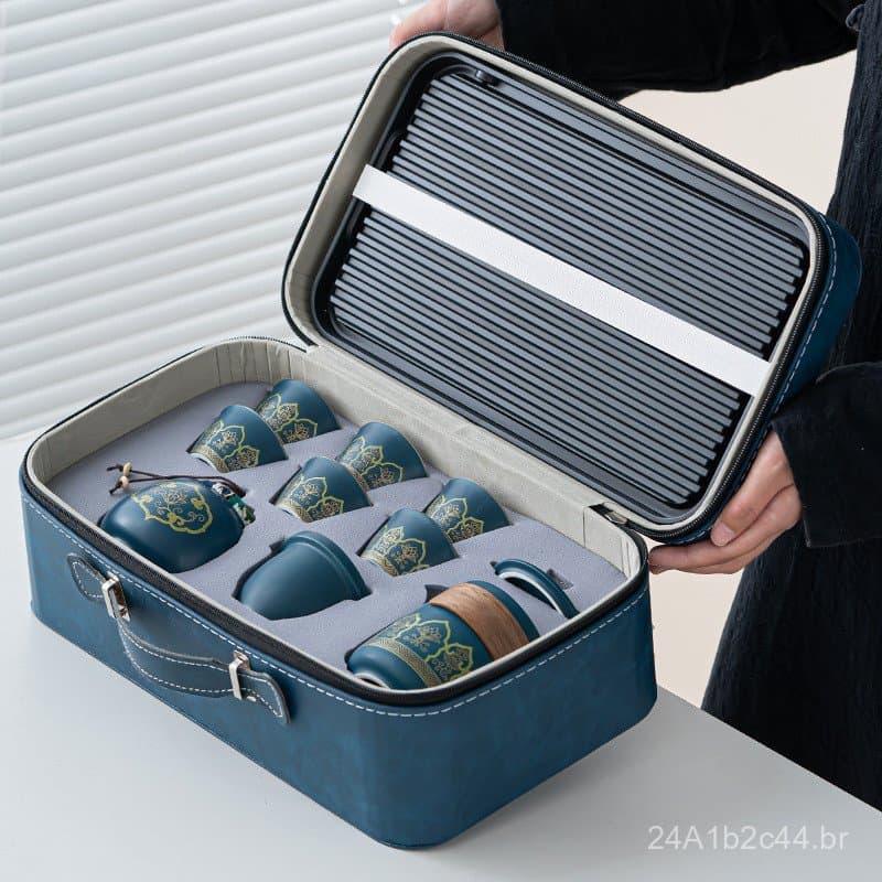 Conjunto de Chá de Viagem em Cerâmica Portátil, Um Bule e Três Xícaras, Presente Cultural e Criativo para Negócios, Lemb