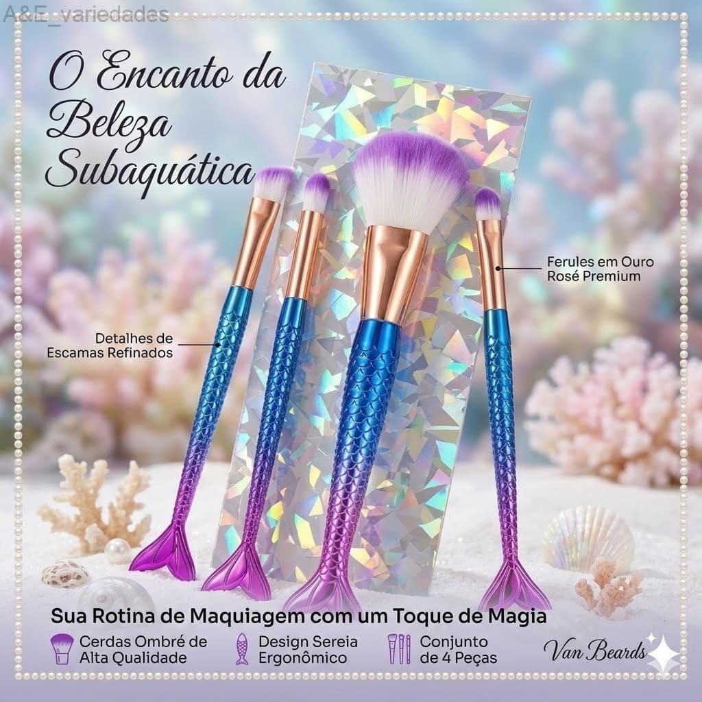 Kit 4 pincel sereia para maquiagem LWB8