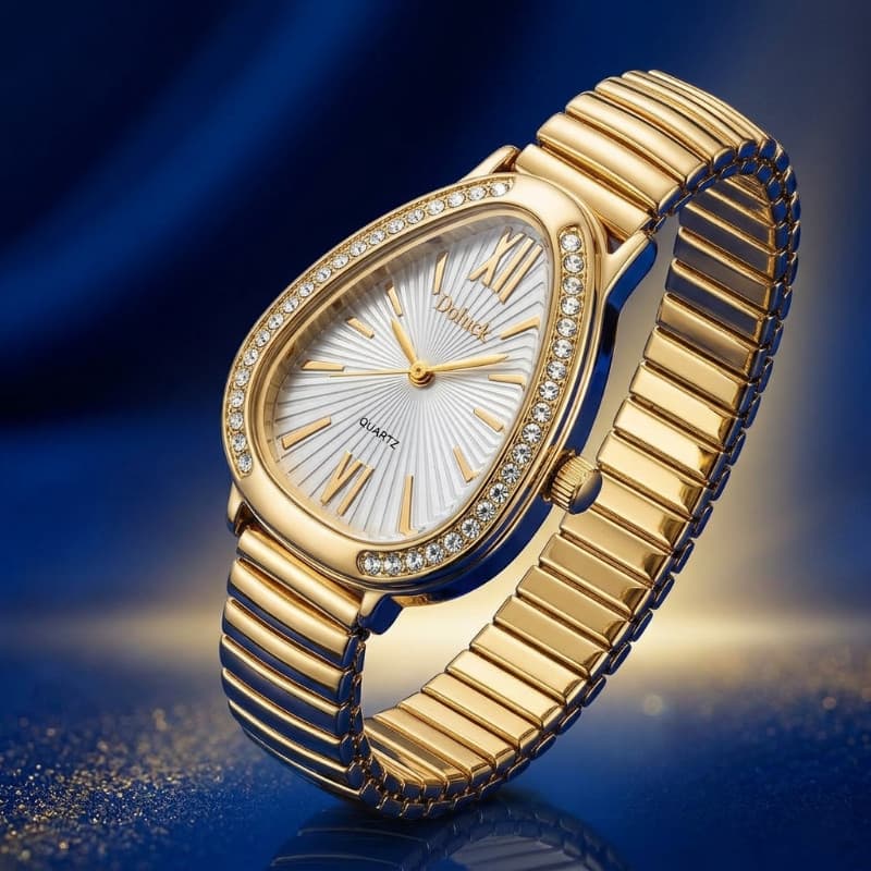 Relógio Feminino Estilo Gota - Diamante - Bracelete -  Luxo - Cobra -  Design Gota e Cristais