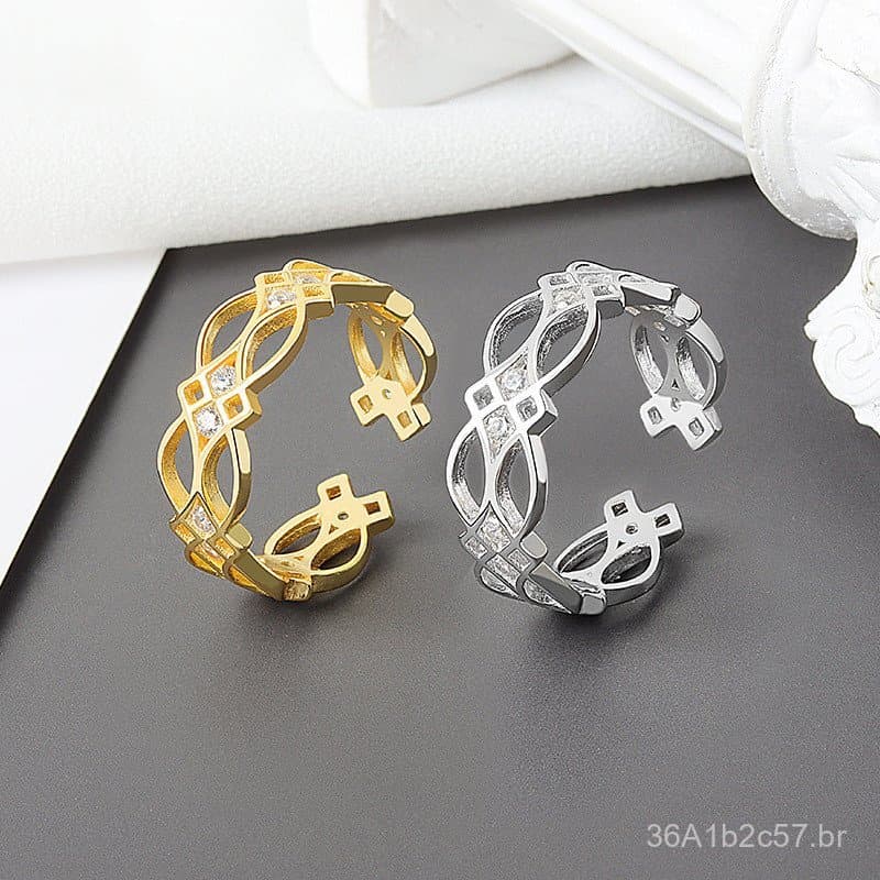 Novo anel popular de comércio exterior banhado a ouro, design largo e contínuo, versátil e elegante, anel vintage com zi