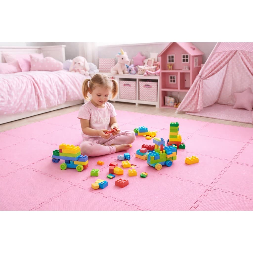 Kit 4 Tatames Tapetes EVA 50x50x1cm 10mm Rosa Pink Premium com Bordas de Acabamento Inclusas