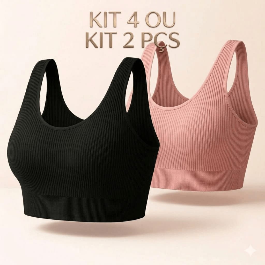 Kit 4 Ou Kit 2 Top  Academia Feminino Premium Malha Canelada Alta Sustentação Fitness Dia a Dia