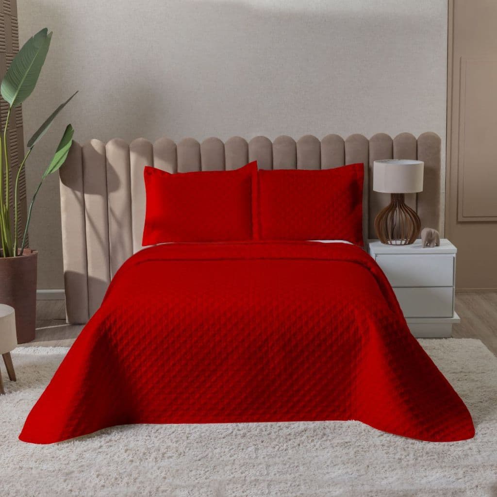 Colcha Casal Dupla Face Encanto 3 Pçs Micropercal 200 Fios Porta Travesseiros Matelado Premium