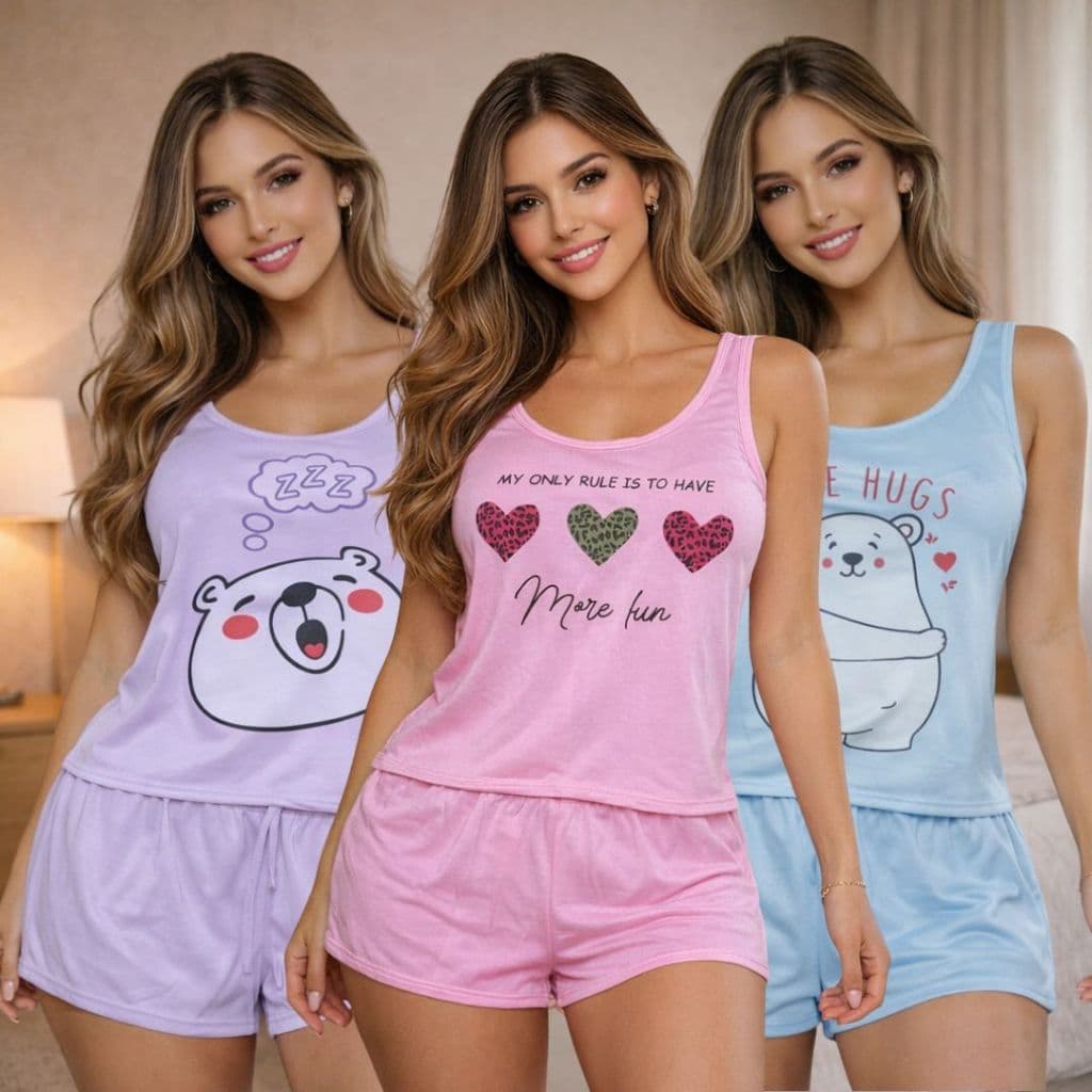 Conjunto Pijama Baby Doll Regata Alça Larga Short Doll Feminino Confortável c| silk |04| Lançamento