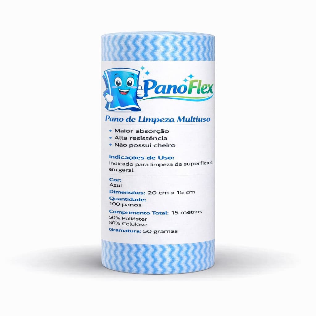 100unidades Pano de Limpeza Azul PanoFlex 20x15cm Alta Absorção Multiuso