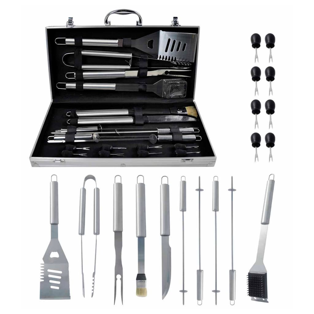 Kit Churrasco Inox 18 Peças Completo Com Maleta Alumínio Luxo