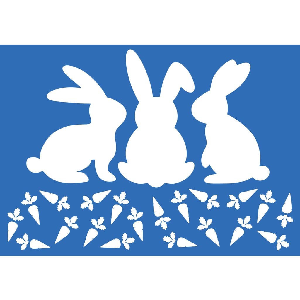Stencil Trio de coelhos silhueta cenourinhas páscoa pintura em tecido decoração de cozinha pano prato