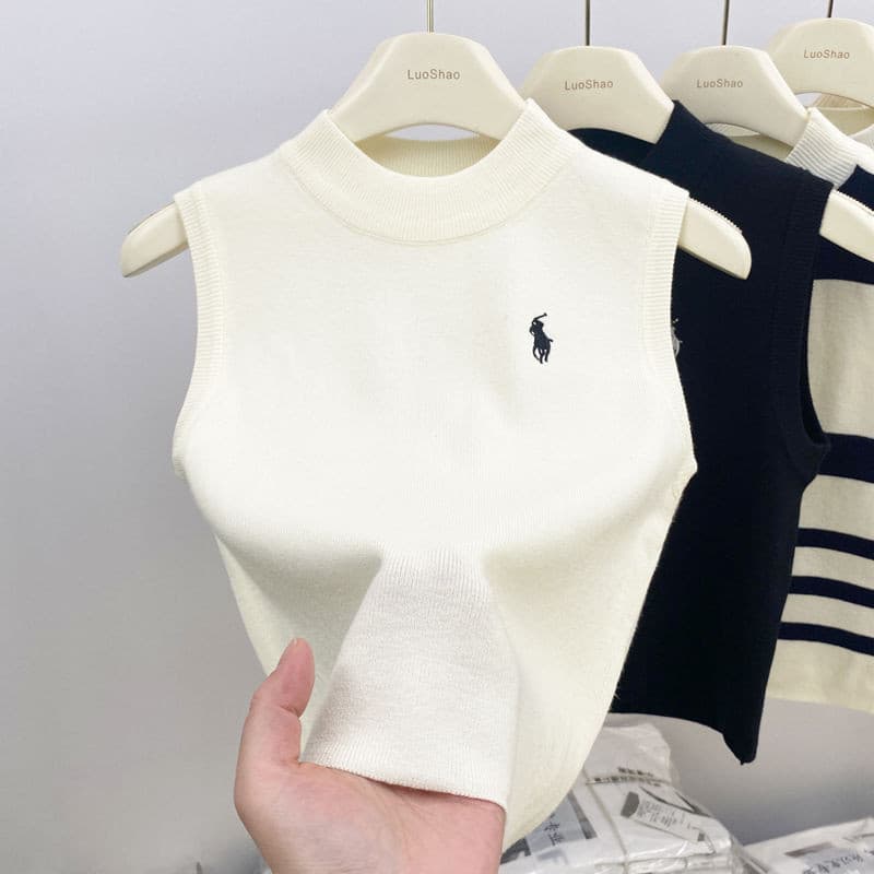 Elegante Top de Alta Qualidade com Gola Semi-Tartaruga em Forma de I, Nova Moda de Verão 23410 AYNW