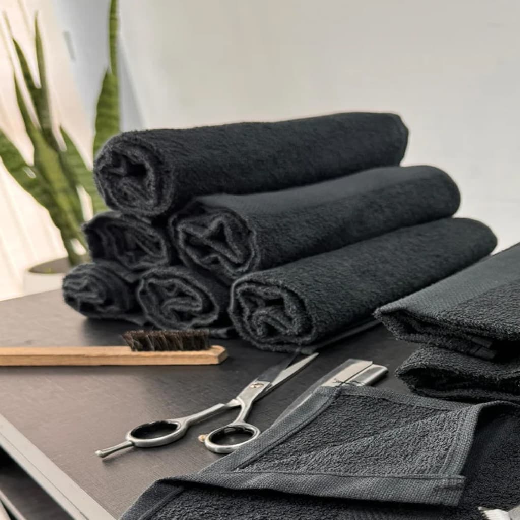 Kit 12 Unidades - Toalha de Rosto KazzaVip Felpuda 100% Algodão Linha Salao Profissional 44cmx75cm Preto