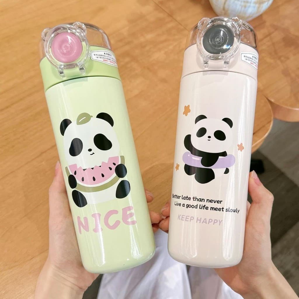 Garrafa Squeeze Térmica Aço Inox  500ML Estampa Pandinha Panda Escolar Infantil com Canudo MB-276