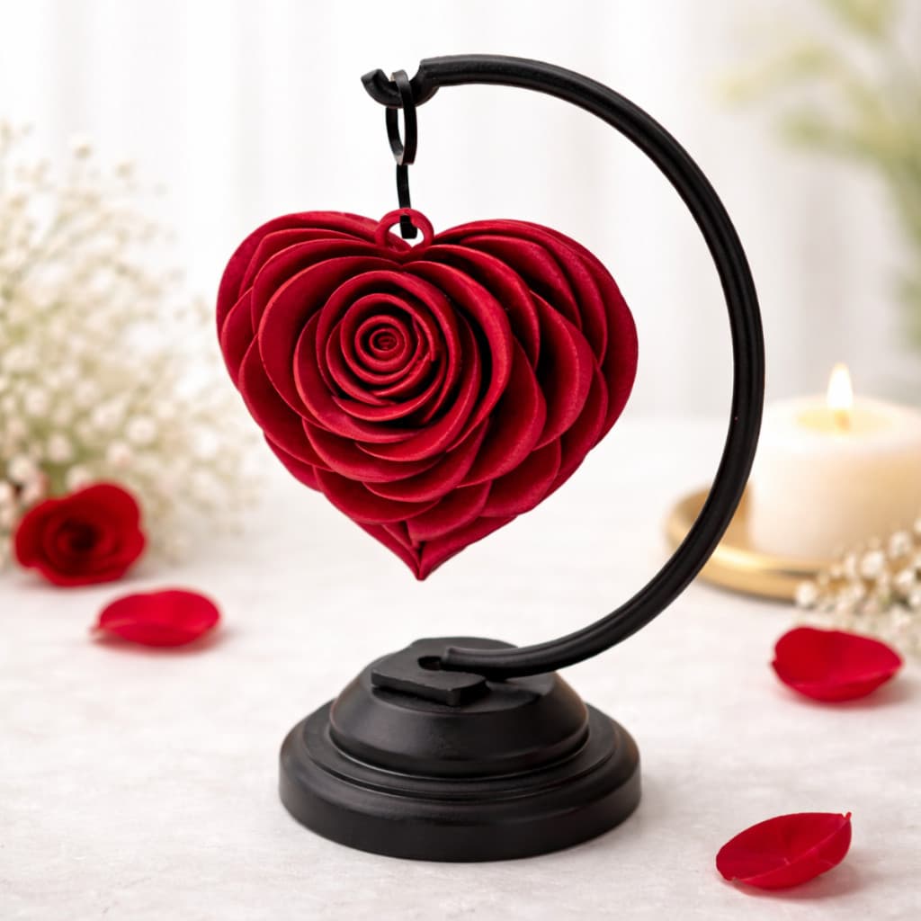 Presente Namorada Coração Decorativo Rosa Vermelha Suporte Ornamento Romântico